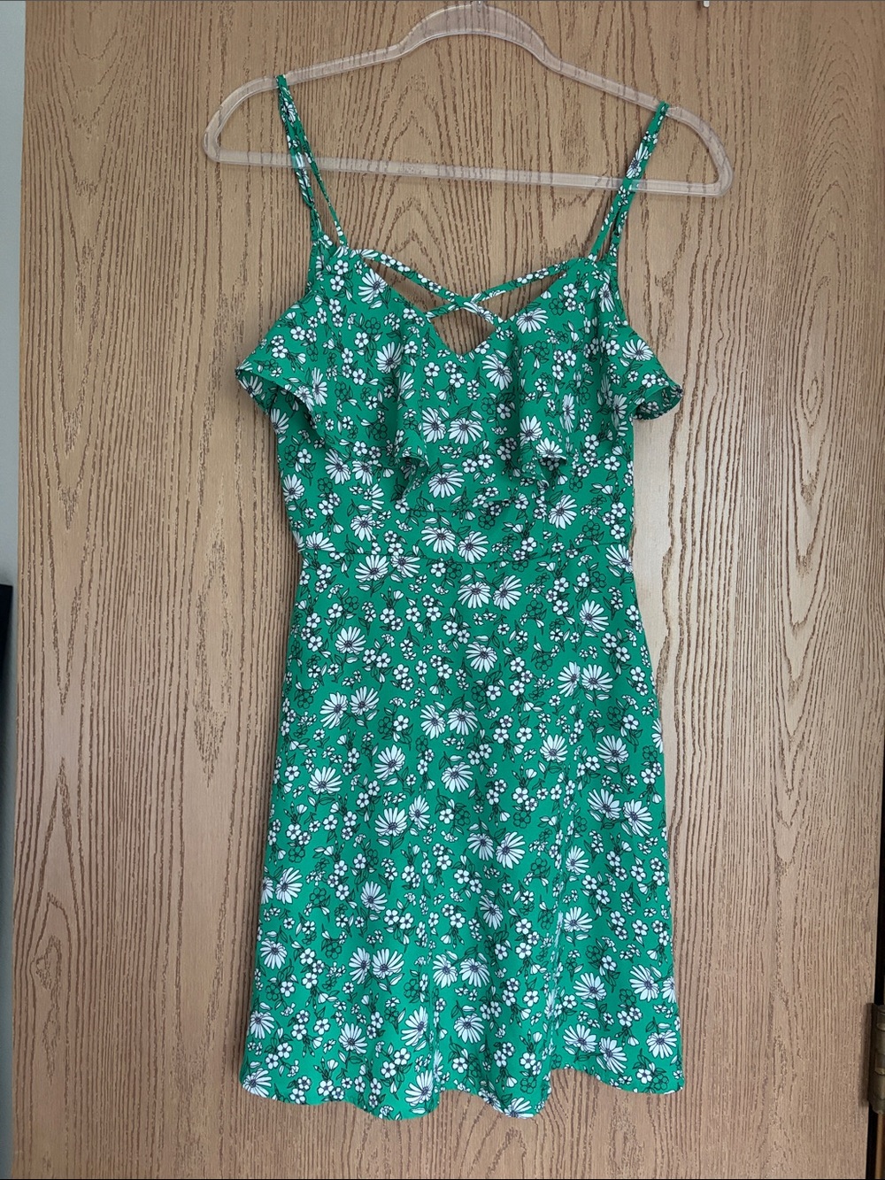 Trixxi Green Floral Spaghetti Strap Mini Dress